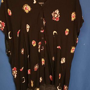 Torrid Blouse with Flaming Hearts